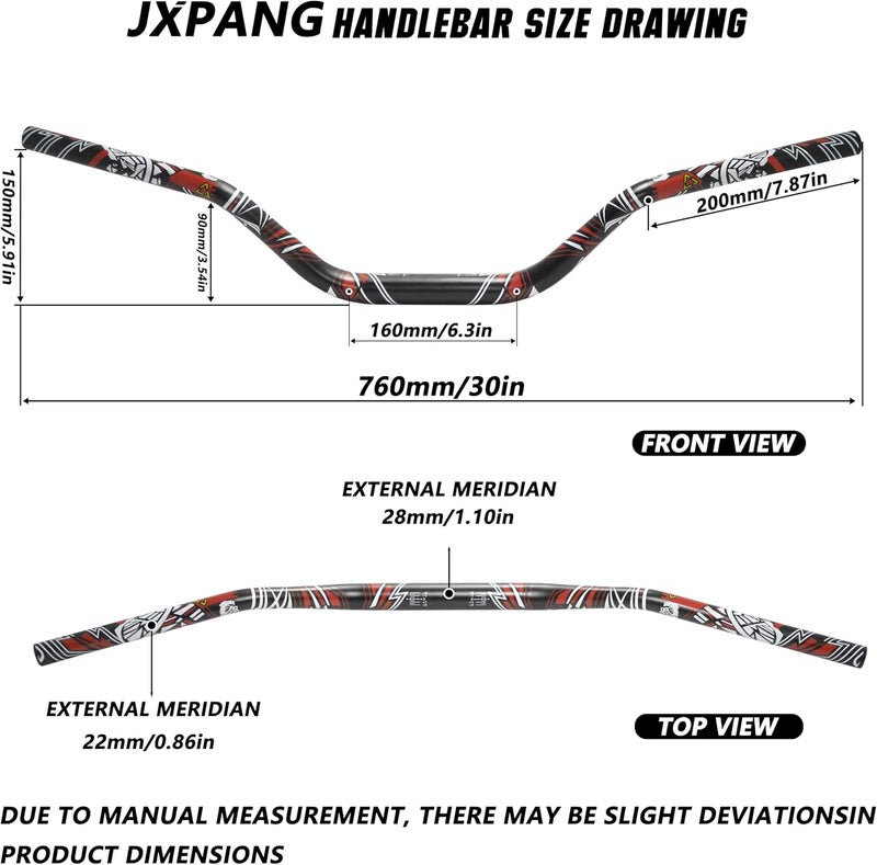 JXPANG Universal 1 1/8" 28mm Dirt Bike Handlebars 6063 Aluminum,Upgraded Pit Bike Handlebar With Foam Pad & Anti-Slip Handlebar Grips & Riser Mount Clamp For Motocross Pit Dirt Bike ATV Quad (Style B-Black) - Image 5